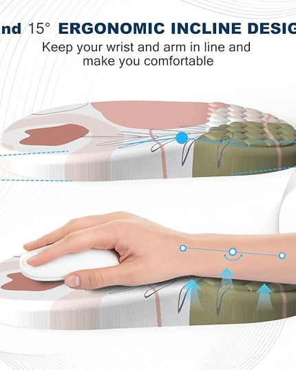 Ergonomic Mouse Pad and Keyboard Wrist Rest with Massage Design, Space-Saving Mouse Pad Wrist Support, Memory Foam Wrist Rest with Non-Slip PU Base for Computer Desk, Rose