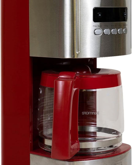 Kenmore Drip Coffee Maker - Programmable Cafe Machine With Glass Pot, Regular & Bold Brew, Auto Shut Off Large Water Reservoir, Reusable Filter, Kitchen Appliances For Cafeteria Barista, 12 Cup Red