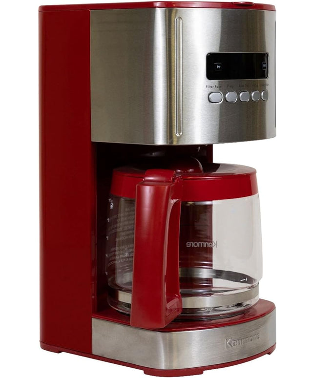 Kenmore Drip Coffee Maker - Programmable Cafe Machine With Glass Pot, Regular & Bold Brew, Auto Shut Off Large Water Reservoir, Reusable Filter, Kitchen Appliances For Cafeteria Barista, 12 Cup Red