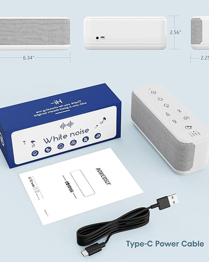 White Noise Sound Machine with Bluetooth,3000mAh Battery Powered,40H Long Lasting,Hi-Fi Audio,30/60/120m Timer,Wireless Portable Sleep Sound Machine for Adults/Baby,Type-C Rechargeable,Headphone Jack