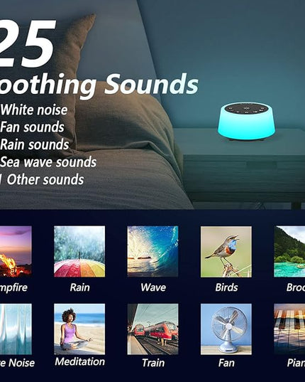 Color Noise Sound Machines with 10 Colors Night Light 25 Soothing Sounds and Sleep White Noise Machine 32 Volume Levels 5 Timers Adjustable Brightness Memory Function for Adults Kids Baby