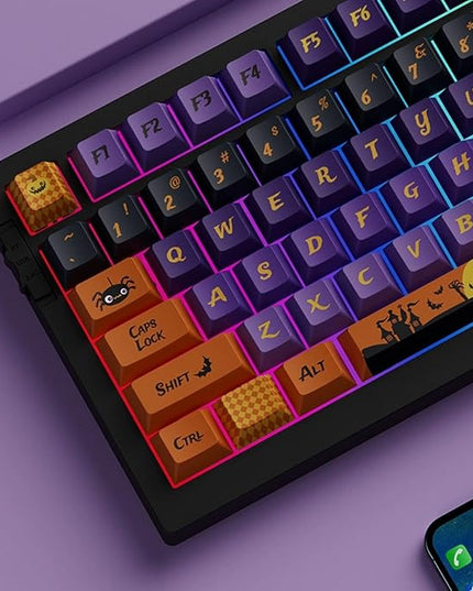 Halloween Theme Purple PBT Keycap, Cherry Profile Cute Key Cap for Mechanical Gaming Keyboard, Dye Sublimation, 126 Keys