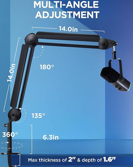 InnoGear Mic Boom Arm Microphone Stand Cable Management for Blue Yeti FIFINE AM8 K669B HyperX QuadCast S SoloCast AT2020 Shure SM7B MV7 and Other Microphone