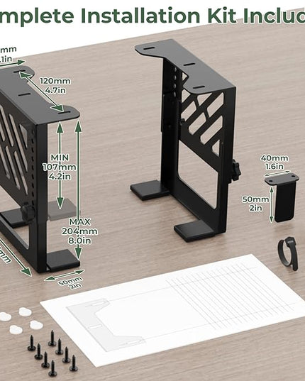 Under Desk Mount Holder for NAS, Mini PC, CPU, UPS, DVD, DVR, SFF Desktop Tower, Xbox Series S, Xbox One S/X, Xbox 360, PS4 Slim/Pro, Adjustable Height Under Desk PC Mount with Cable Straps