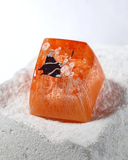 Manta Ray Artisan Keycap Orange Ocean Coral R1 SA Profile Custom Sea Creatures Keycaps 1U ESC Handmade Gaming Resin Key Cap Cherry MX Switch Compatible Mechanical Keyboard Manta Ray Lover Gift