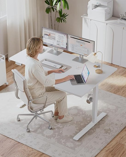 Klicelor 55 Inch L Shaped Standing Desk, Adjustable Height Corner Desk for Home Office Workstation, Sit Stand Desk with Two-Piece Desktop, White
