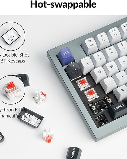 Keychron Q5 Pro QMK/VIA Wireless Custom Mechanical Keyboard, 96% Layout with Programmable Knob, KSA Double-Shot PBT Keycaps with Hot-swappable K Pro Red Switch for Mac Windows Linux - Gray