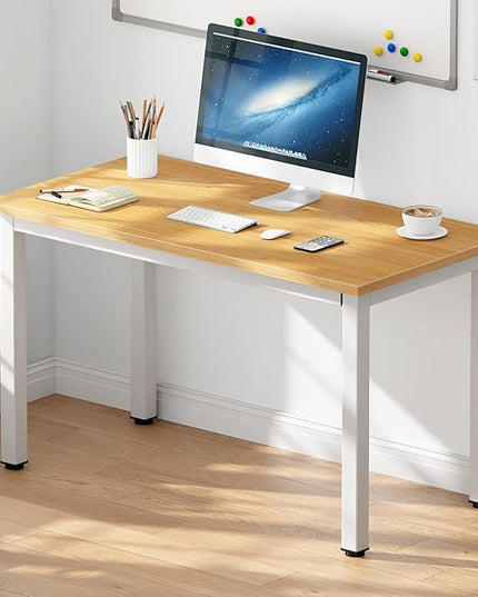 DlandHome 39 inches Small Computer Desk for Home Office Activity Table Writing Table for Small Spaces Study Table Student Laptop Desk (39 inch, Teak + White)