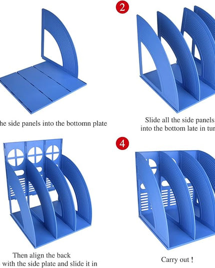 SAYEEC Magazine File Holder Desk Binder Holder Plastic File Sorter Folder Organizer Stand Book Shelf Dividers Vertical Filling Storage Rack Desktop Bookshelf Display Box for Office School Home (Blue)