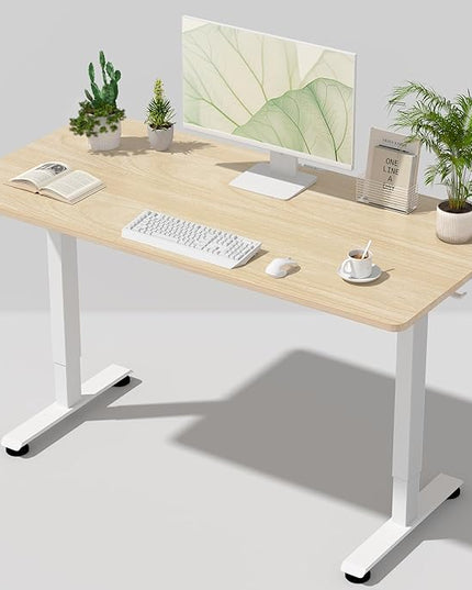 Veken 55 Inch Large Electric Standing Desk, 4 Memory Heights Adjustable,Sit to Stand Up, Work Home Office Computer Table for Study, Walking Pad, Writing, and Games, Wooden Desktop Desks, Nature Wood