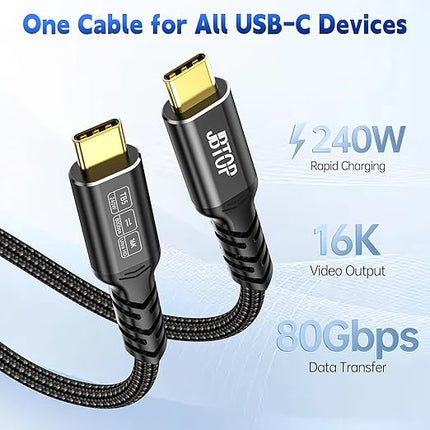 USB 80Gbps Data Cable 3.3ft, Bandwidth for 16K/Dual 8K, 240W/5A Fast Charging, Braided USB C Video Cable Compatible Thunderbolt 4/5, SSD, MacBook M4 Pro,Dock,eGPU/USB 4 Monitor