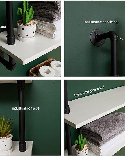 Floating Bookshelf Bathroom Shelves Over Toilet Industrial Pipe Shelving Pipe Shelves Rustic White Wall Shelves 36 Inch Farmhouse Book Shelves for Wall Mounted