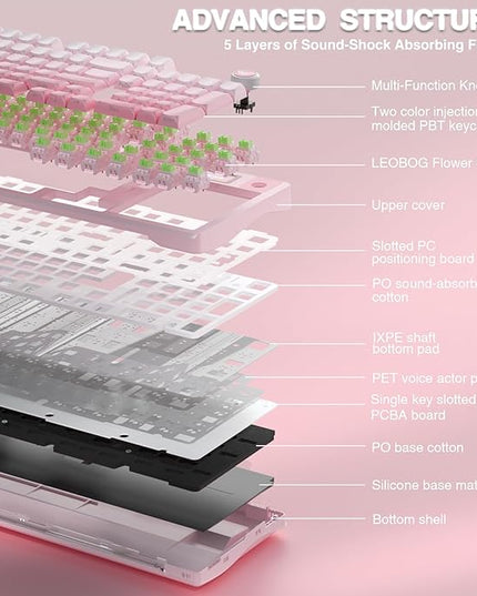 AULA S98 Pro Wireless Mechanical Keyboard with Screen & Knob,2.4GHz/USB-C/BT5.0 Hot Swappable Pink Creamy Keyboard,Pre-lubed Linear Switches,Side Printed PBT Keycaps,RGB Backlit Gaming Keyboards