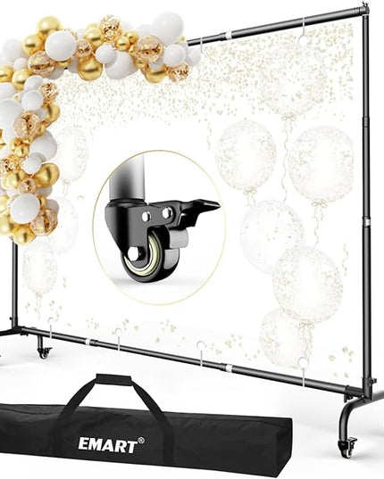 EMART Rolling Backdrop Stand with Wheels - 10 x7.5 ft (WxH) Adjustable - Moveable Photo Banner Background Holder Photography Frame Kit Adjustable for Parties Decoration Photoshoot
