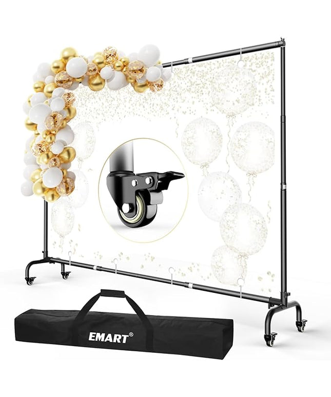 EMART Rolling Backdrop Stand with Wheels - 10 x7.5 ft (WxH) Adjustable - Moveable Photo Banner Background Holder Photography Frame Kit Adjustable for Parties Decoration Photoshoot