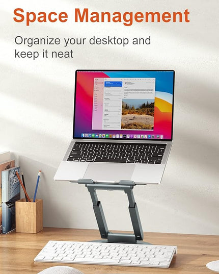 tounee Telescopic Laptop Stand for Desk with 360° Swivel Base, Sit to Stand, Height Adjustable, Portable Riser Holder for Good Posture, Compatible with MacBook Pro, All Laptops 10-17"-Gray
