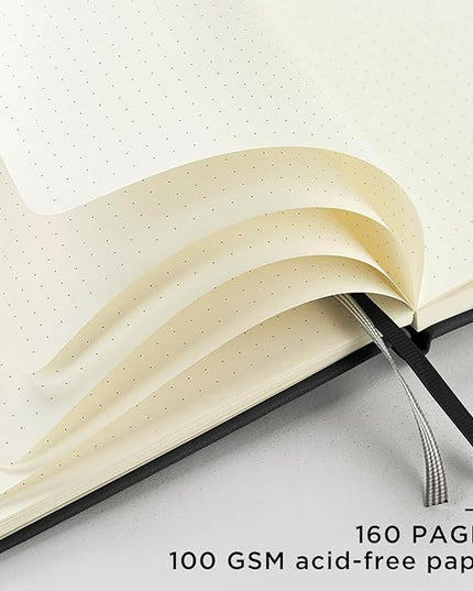 &And Per Se Dotted Journal Notebook, A5 Hardcover Leather Bullet Dotted Journal, 160 Pages 100 gsm Thick Paper, 3 Sheets of Stickers Included (Black)