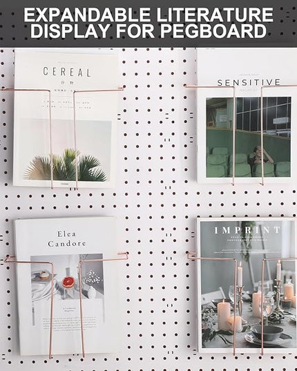 4 Pair Pegboard Display Shelves Expandable Width Metal Magazine Holder Hanging Wall File Organizer Pegboard Accessories Wall Decor for Pantry Exhibitions Trade Show Retail Store(Rose)