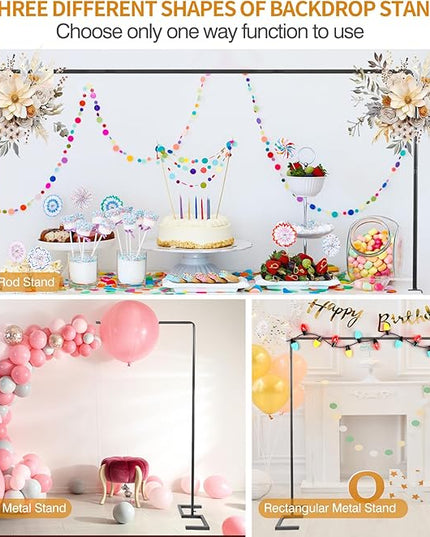 8.2FT Square Wedding Arch,Metal Arch Backdrop Stand Heavy Duty Adjustable,Extra 2 Clamp Change Over The Table Rod Stand,Black Balloon Arch Stand for Valentine Party Decor,Photoshoot Backdrop Stand Kit