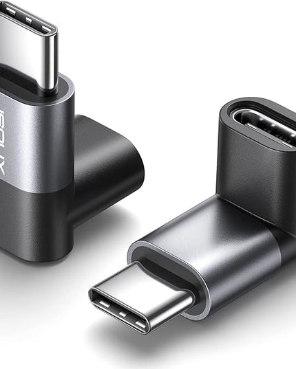 JSAUX 90 Degree USB C to USB C Adapter 2-Pack, 100W 40Gbps Data Transfer Right Angle Type-C Adapter for Steam Deck, Switch 2, ROG Ally, iPhone Air, iPhone 15/16/17 Series and More USBC Devices - Grey