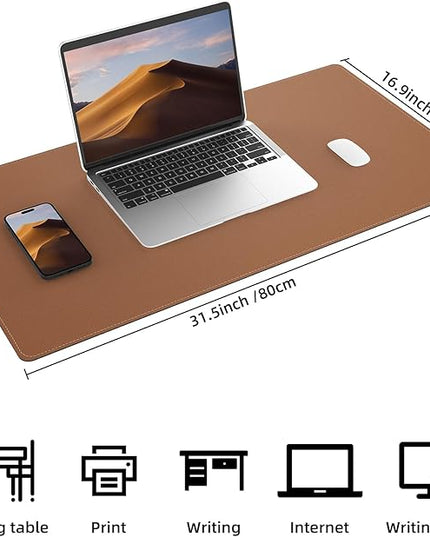 AFIING Dual-Sided Desk Pad, Natural Cork & PU Leather, Desk Mat Protector Non-Slip, Waterproof, Easy Clean,Large Mouse mats for Office and Home Work(Brown, 31.5"x17")