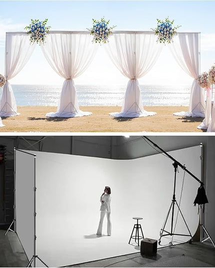 BEIYANG 10x30FT Photo Backdrop Stand, Angle Adjustable Triple Crossbar Extender Mount, Photography Background Support System, with Sand Bags,12 PCS Clamps for Wedding Party Celebration