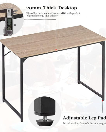 PayLessHere | 39 Inch Computer Desk | Nature | Office Desk with Metal Frame, Adjustable Feet | Water-Resistant, Scratchproof Surface | Sturdy Writing Table for Home Office or Study | Pack of 1