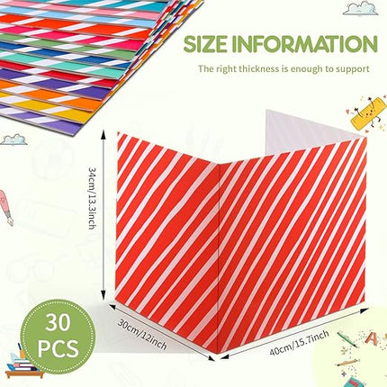 Sherr 30 Pcs School Privacy Boards Bulk for Student Colored Desk Trifold Divider Panels Privacy Partition Folders for School Student Teacher Desks, 15.8 x 13.4 x 11.81 Inches (Stripe Color)