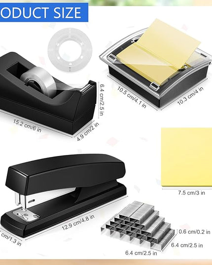 Queekay Office Stapler Set Desk Accessory Kit 16 Pieces Desk Staplers Tape Dispenser Sets Pop up Notes Pop up Sticky Notes Desktop Tape Dispenser 2000 Pcs 24/6 Staples