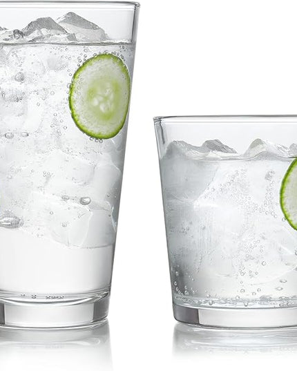 Libbey Preston Tumbler and Rocks Glass Cups Set, All Purpose Everyday Drinking Glasses Set of 16, Glassware Drinking Glasses for Birthdays, Dinners