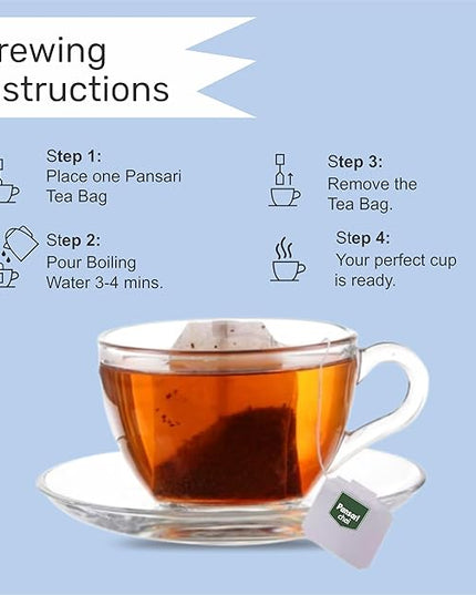 Pansari Earl Grey Black Tea, Individually Wrapped Bags – Smooth, Flavourful & Robust, Pure Caffeinated Black Tea, Enjoy Hot or Iced, Premium Tea Blend with Darjeeling, Aromatic & Bold – (100 Tea Bags)