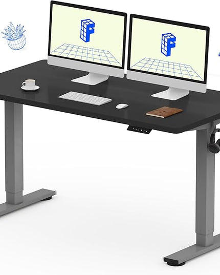 FLEXISPOT EN1 One-Piece Electric Stand Up Desk 55x28 Inches Home Office Computer Standing Table Height Adjustable Desk (Silver Frame + 55" Black Top, 2 Packages)