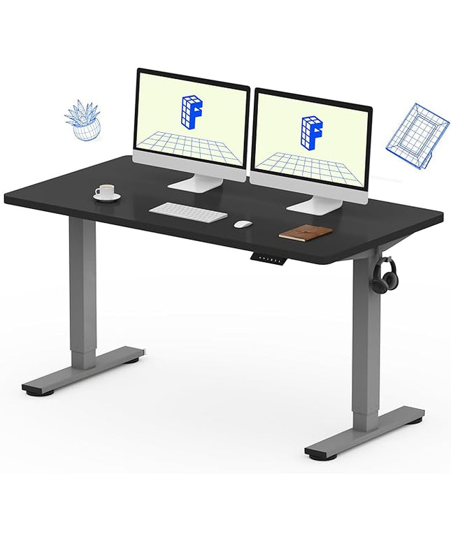 FLEXISPOT EN1 One-Piece Electric Stand Up Desk 55x28 Inches Home Office Computer Standing Table Height Adjustable Desk (Silver Frame + 55" Black Top, 2 Packages)