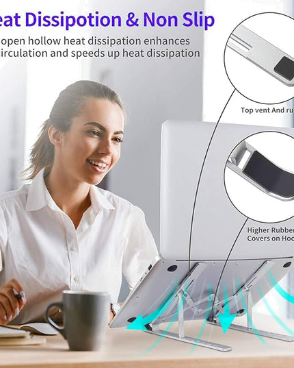 Laptop Stand, Laptop Riser Computer Stand for Desk, Adjustable Aluminum Foldable Portable Desktop Holder, Compatible with MacBook Air pro, iPad, Lenovo, 10-15.6” Laptop and Tablets (Silver)