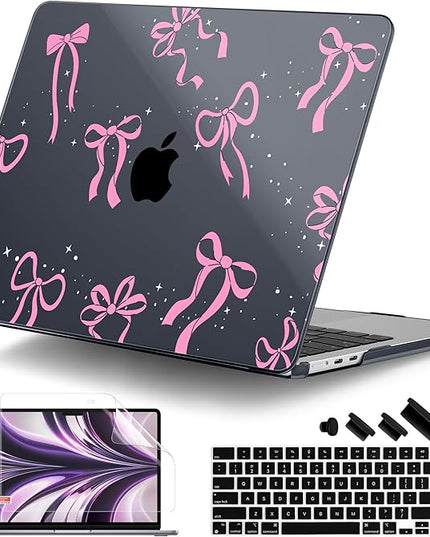 DONGKE for M4 MacBook Air 13.6 Inch Case 2025 2024 2023 2022 Model A3240 A3113 A2681 M3 M2 Chip, Plastic Hard Shell Case Cover with Touch ID for MacBook Air 13 Inch M4 - Bows & Stars
