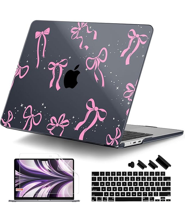 DONGKE for M4 MacBook Air 13.6 Inch Case 2025 2024 2023 2022 Model A3240 A3113 A2681 M3 M2 Chip, Plastic Hard Shell Case Cover with Touch ID for MacBook Air 13 Inch M4 - Bows & Stars