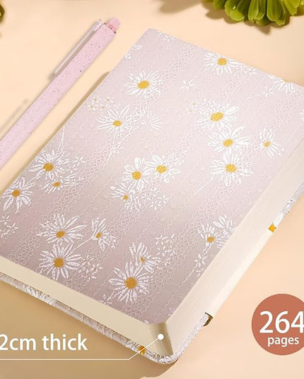 Fabric Pocket Notebook, Flower Cloth Hardcover Journal, A6, 264 Pages, 4x6 Small Notebook & Sketchbook, Similar Embroidered Journal, Lay Flat, Daisy Gifts for Women, Pink