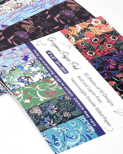Origami 6x6 Paper Kit 150 Sheets 50 Vivid Colors Double Sided Same Printed Traditional Patterns Square for Arts Crafts Projects Japan traditional Chiyo Japanese Chiyogami
