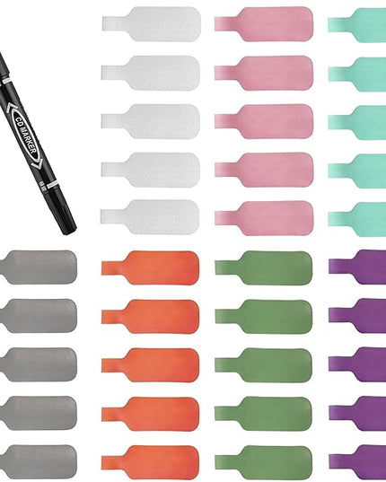 Large Size Cable Labels (35 PCS) - Leather Texture Cord Tags for Wire Organizing & Identification, Comes with 1 Dual-Tip Marker (Thick/Thin), Reusable & No Sticky Residue for Electronics/Home Theater