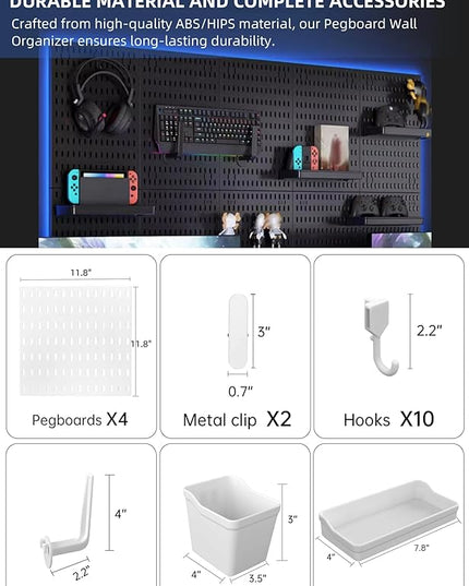 Revamp Your Space With A Versatile Pegboard Kit - Effortlessly Organize Home, Office, And Gaming Setup With Customizable Hanging Solutions (White)