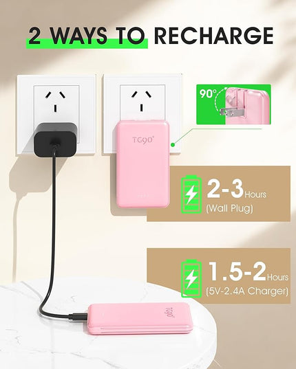 TG90° 2 Pack 5000mAh Portable Charger,Mini Power Bank Built-in Foldable AC Plug and Cables,Pocket Size USB C External Battery Pack Compatible with iPhone 17 16 15 14 Samsung Google iPad,Black & Pink