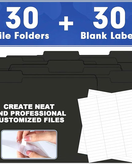 File Folder, HERKKA 30 Pack 1/3 Cut Tab File Folders, File Folders Great for Organizing and Filing, Letter Size, Black