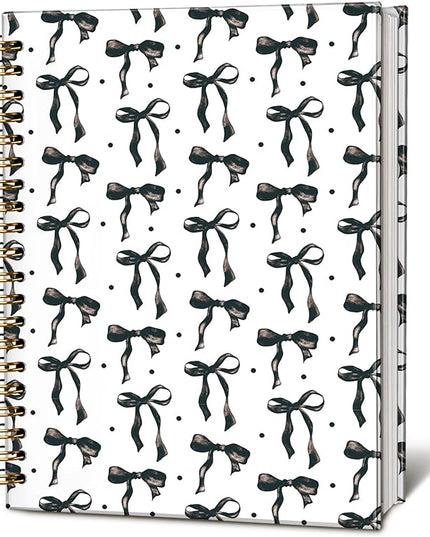 LIANGW Coquette Black Bow Notebook Journal for Teen Girls & Women, Preppy Cute Journal Gifts for Women, Girly Gifts, Black Bow Office Supplies, Hardcover Spiral Notebook, 5.5x8.3 Inch