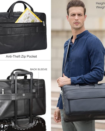 Masa Kawa Leather Briefcase for Men 15.6", 17" Laptop Computer Case Business Travel Work Messenger Cross Body Shoulder Bag