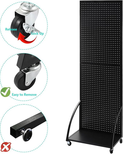 2'x 6' Metal Pegboard Display Stand with a Plate, Peg Board Panels, Standing Pegboard Display, Craft Fair Display Rack, Art Display Stand, Extra 10 pieces Hooks-Black