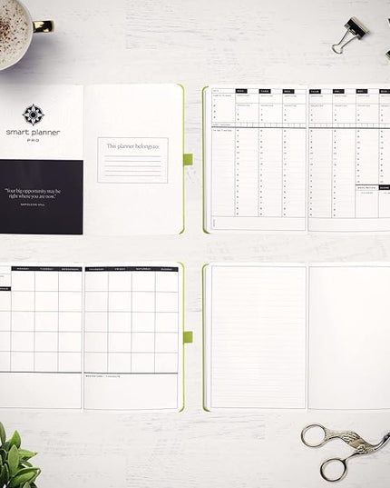 Smart Planner Pro – Undated Daily Planner – Small A5 – Achieve Goals & Increase Productivity – Weekly, Monthly, Work Sections, Organizer Diary with Back Pocket, 3 Satin Bookmarks & Pen Holder