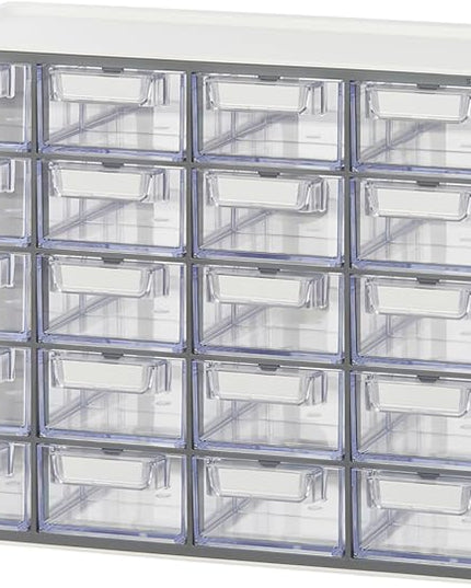 Blue Ginkgo Small 20-Drawer Cabinet – Stackable Clear Organizer for Hardware, Beads, Plastic Bricks, Office, and Craft Storage (Made in Korea, Gray)