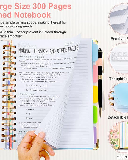 Spiral Journal Notebooks for Work, 300 Pages 5 Subject Notebook College Ruled with Dividers & Tabs, 8''x 10'' Large Notebook Journal for Women Students Note-Taking and Organizer (Beige Bloom)