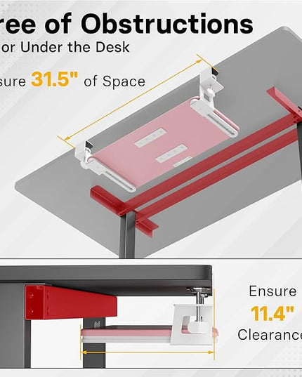 BONTEC KMT01 Under Desk Keyboard Tray, Pull-Out Keyboard & Mouse Platform with C-Clamp, 25.6 x 11.8 in Space-Saving Ergonomic Slide-Out Drawer, Pink