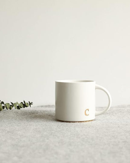 COLLECTIVE HOME - Monogram Ceramic Mugs, 15 oz Golden Initial Coffee Cups, Elegant Alphabet Tea Mugs, Elegant Personalized Mug with Gift Box, Luxurious Cups for Office and Home (c)